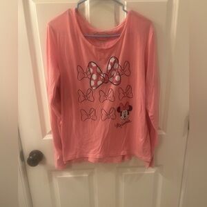 Women’s Disney Minnie Mouse Coral Pink Long Sleeve Top.  SZ:  2X (18W-20W)
